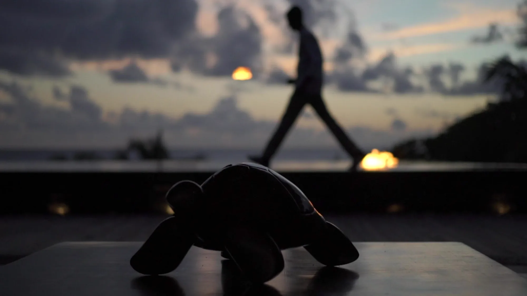 Person exercising at sunset